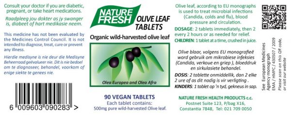 olive leaf tablets label