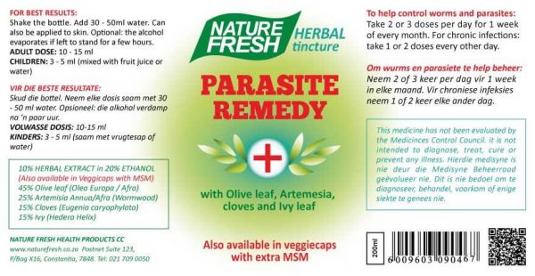 parasite remedy 200ML tincture label